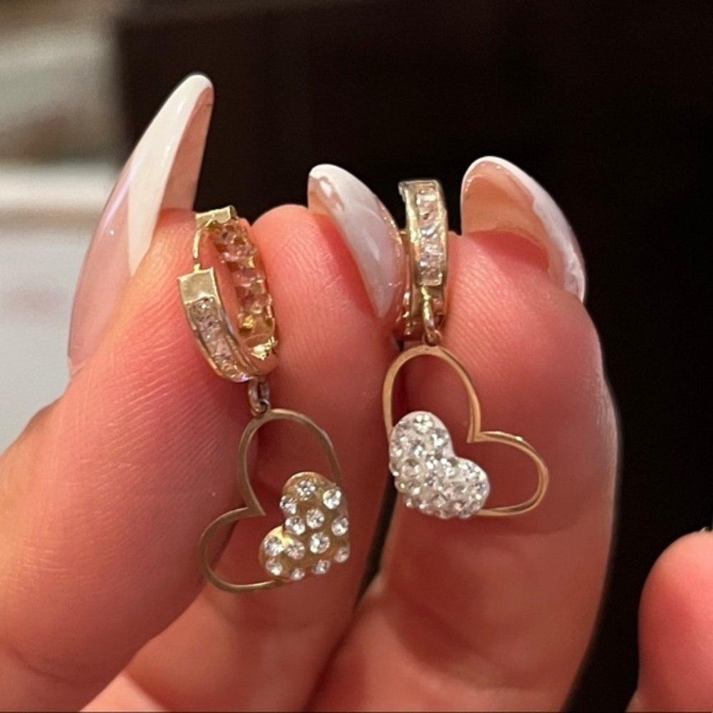 New 10k Real Gold Heart Dangling Earrings Heart Earrings